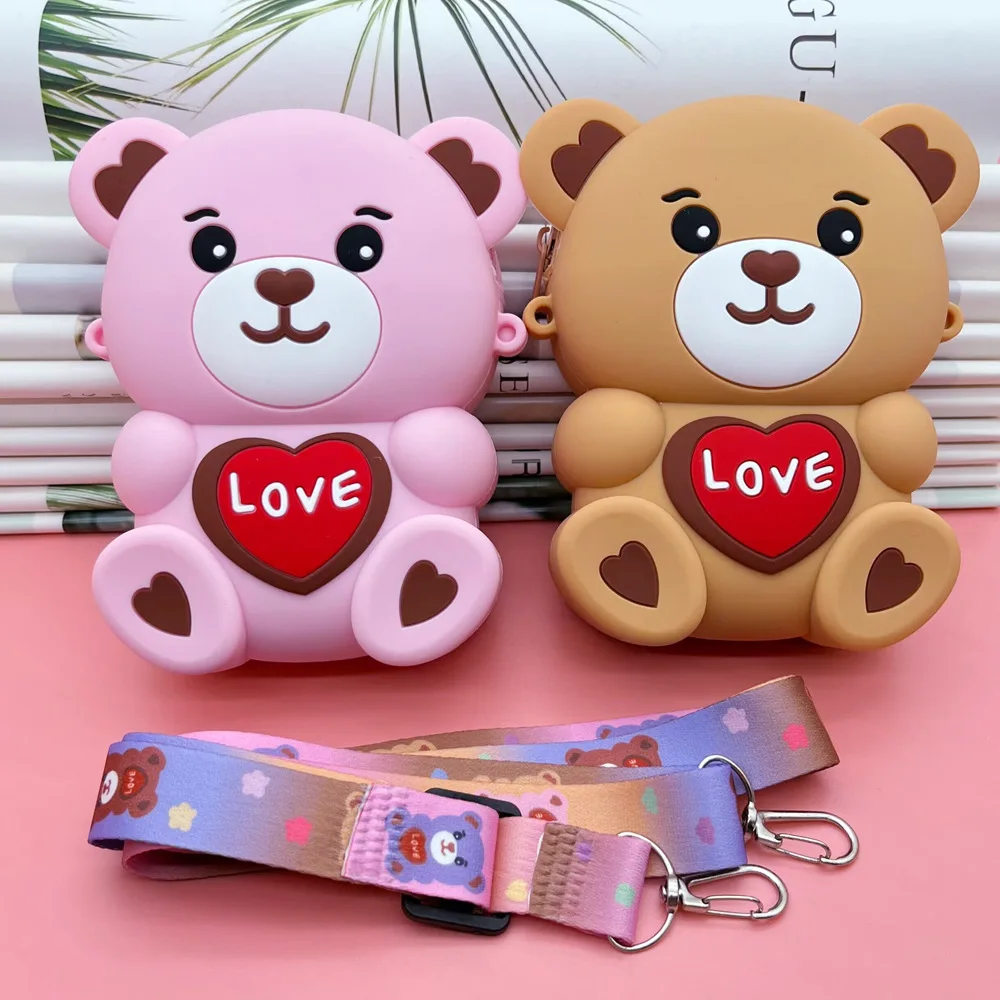 Children\'s New Fashion Cute Cartoon Bear Creative Modeling Crossbody Bag Boys and Girls Decompression Silicone Purse