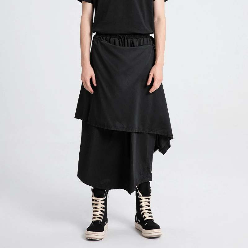 Men'S Casual Pants, Dark-Toned Irregular Skirt-Pants, Men'S High-Waisted Wide-Leg Pants, Samurai-Style Trendy Pants