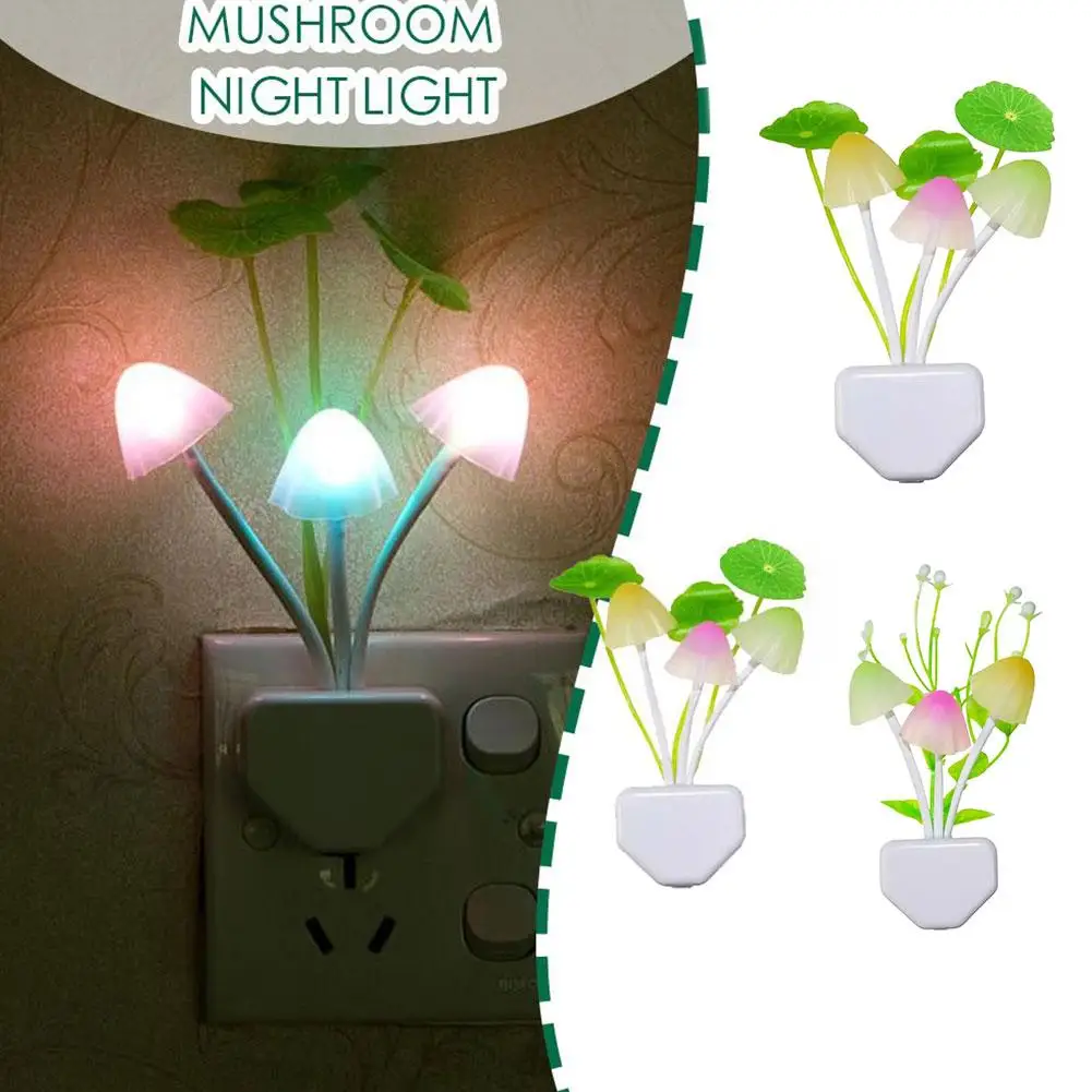 1Pcs Romantic LED Night Light Mushroom Sensor Plug-in Night Decor Light Wall Control Led Home Light Lamp Mushroom Dreamy F0Y9