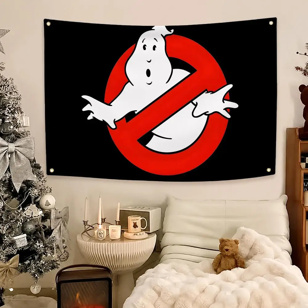 movie Ghostbusters Flags Polyester Wall Flag with Metal Grommets Waterproof, Home Decor for Bedroom Living Room Party, Nice Gift