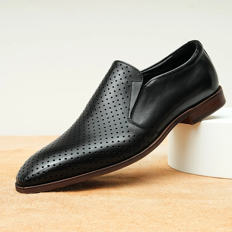 

Men's Genuine Leather Vintage High Quality Shoes Luxury Classic Formal Dress Elegant Gentleman Italian Black Natural Cowhide