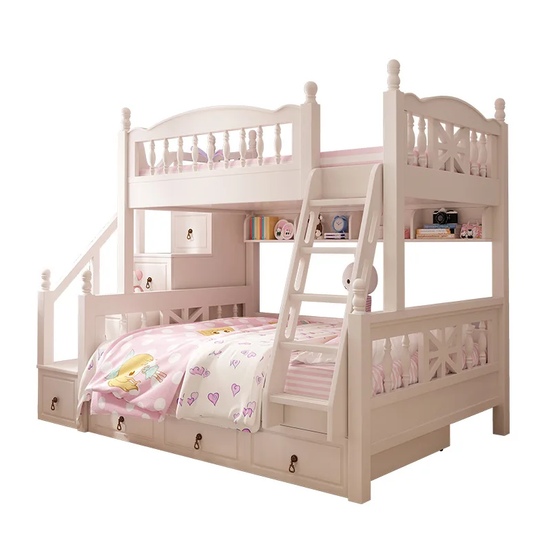 Pastoral Children's mother and child beds Two-layer Interlaced white bunk