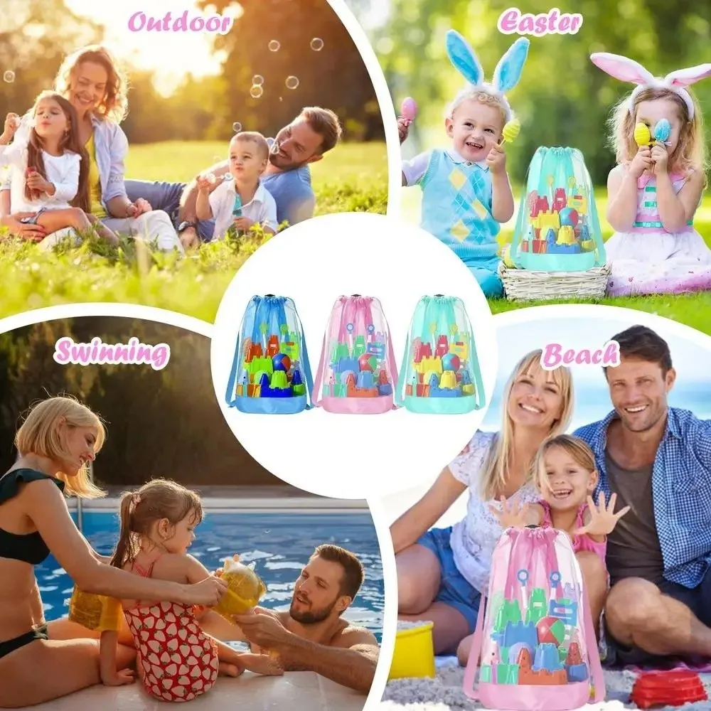 Sand-Resistant Beach Backpack Extra-Large Drawstring Closure Mesh Beach Bag Adjustable Straps Net Backpack Bags