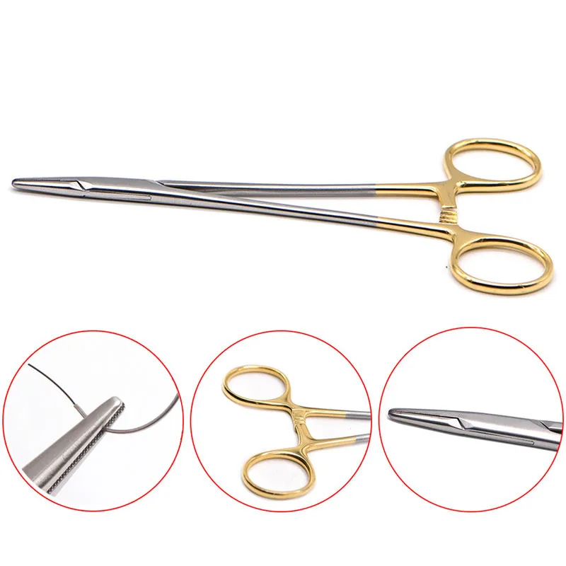 

14cm Dental Orthodontic Needle Holder Forcep with Gold Handle Scissors Surgical Operating Instrument Oral Care Tool