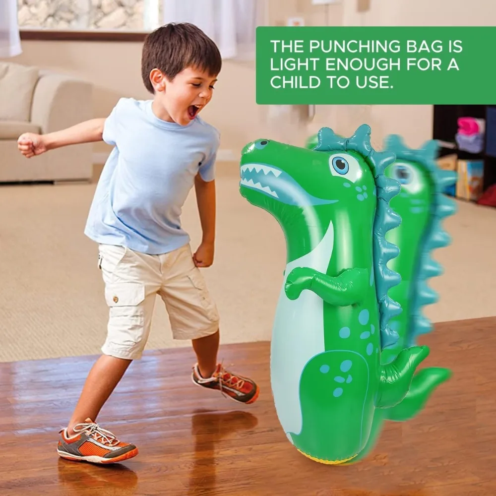 Nadmuchiwana zabawka do bicia, typ rebound, model dinozaura, nadmuchiwany worek bokserski stojący, zabawka interaktywna do aktywności sportowych.