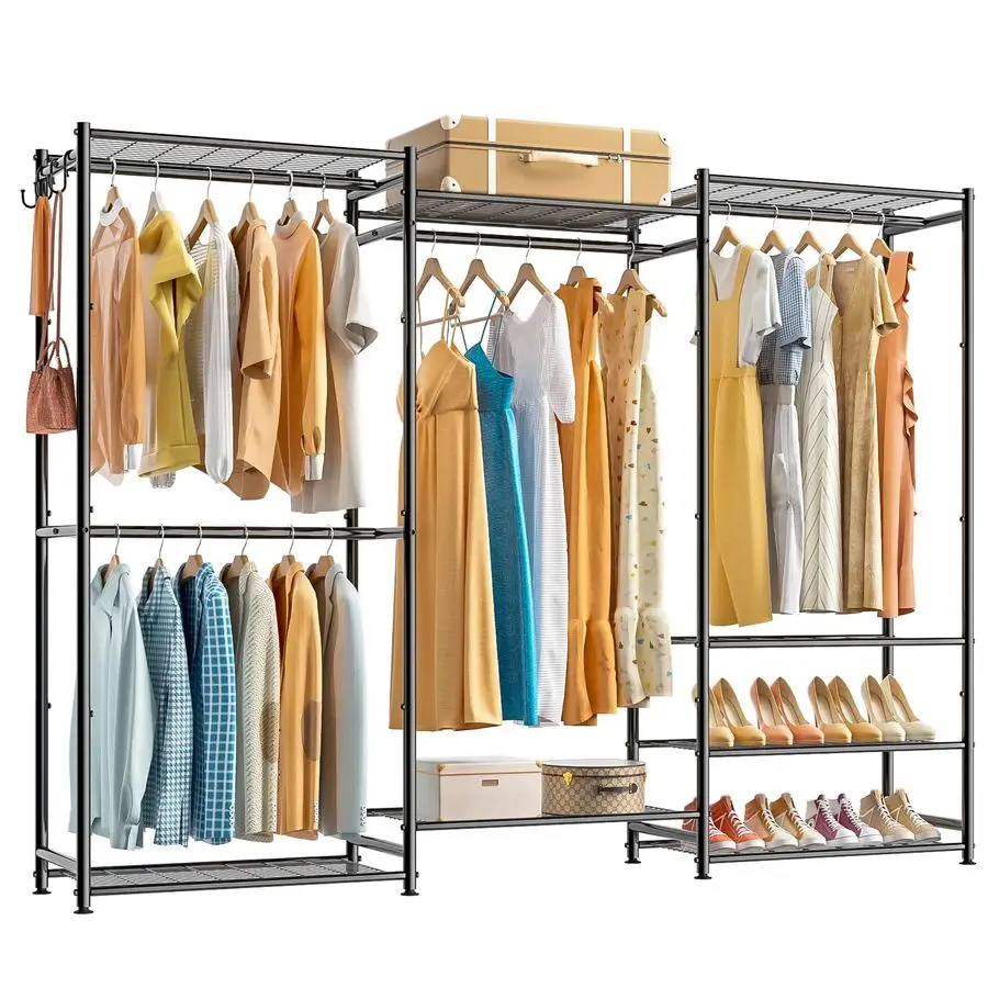 

Closet Heavy Duty Clothes Rack, Portable Closet Organizer System with 4 Hang Rods amp 8 Shelves, Metal Clothing Rack Garment Rac