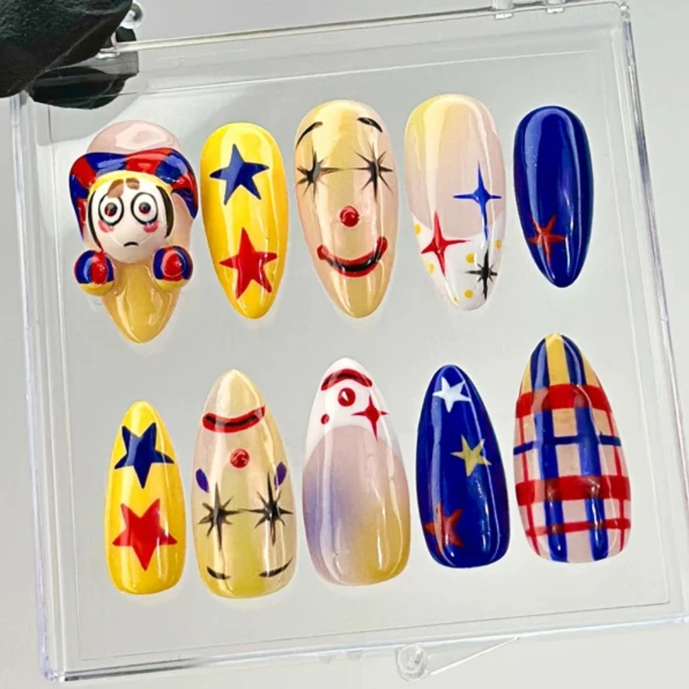 Press On Nails Handmade French Halloween Hot 3D Cute Medium Almond Fake Nails Reusable Full Coverage Art DIY Nails with Set