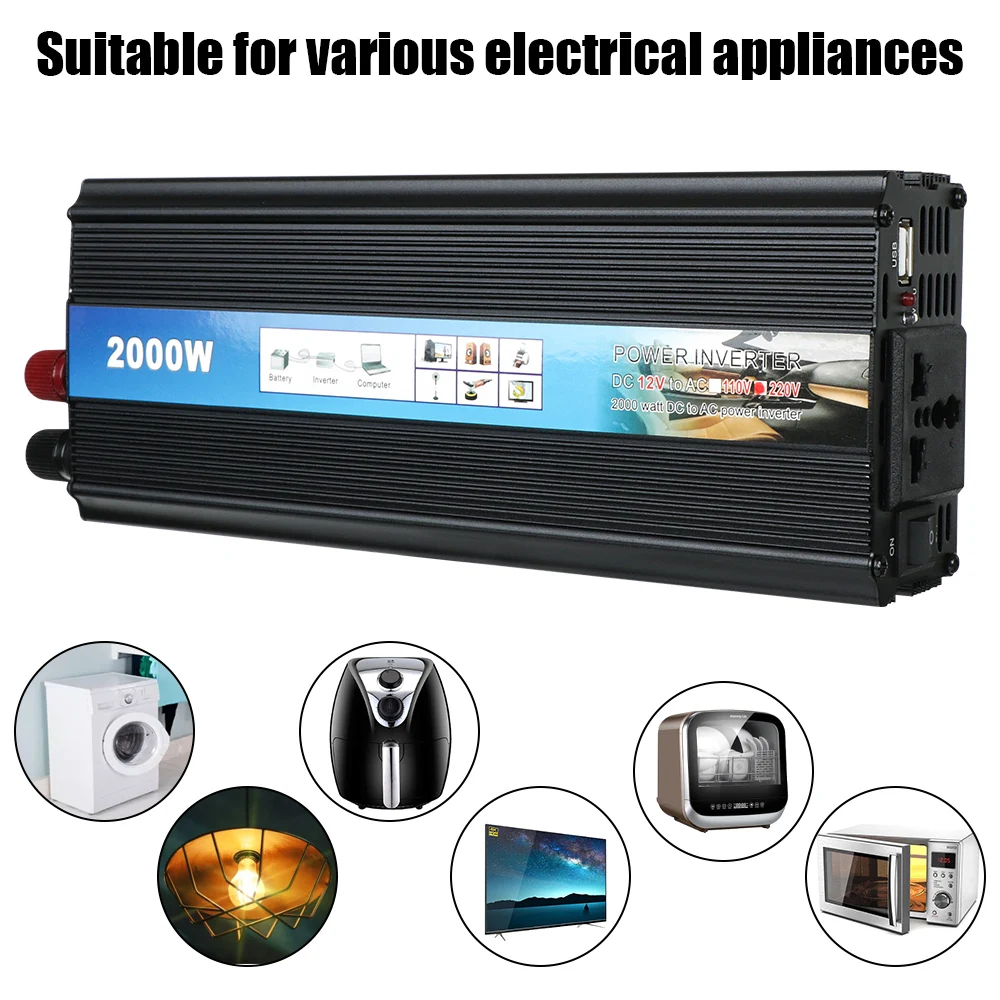 1000W 2000W Power Inverter with USB Charger Car Voltage Converter Modified sine wave inverter DC 12v To AC 220V