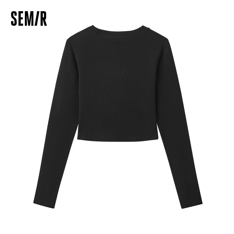Semir Bottoming Shirt Women Sweet and Cool Hollowed-out Slimming Inner Layer Short Style Spring Solid Color Top Wearable Outside