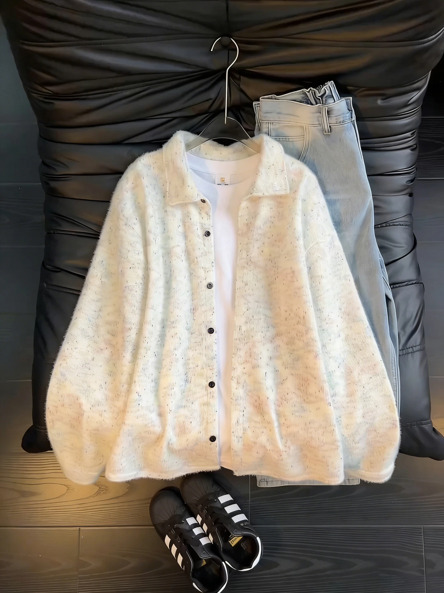 

American Sle Tie Dye Collared Long Sve Men's irt Casual Loose Spring Outfit Design Sense Leisure Coat