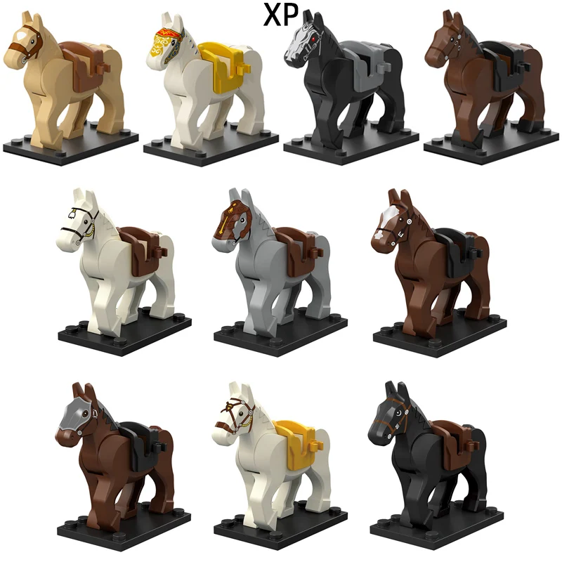 The Brown White Black Gray Ancient War Horse Model Blocks MOC Bricks Set Gifts Toys For Children XP1007-XP1016