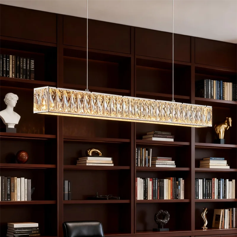 الحديثة كريستال قلادة ضوء الفاخرة شريط طويل Led غرفة الطعام الثريا الشمال مطعم جزيرة بار تركيبات إضاءة داخلية