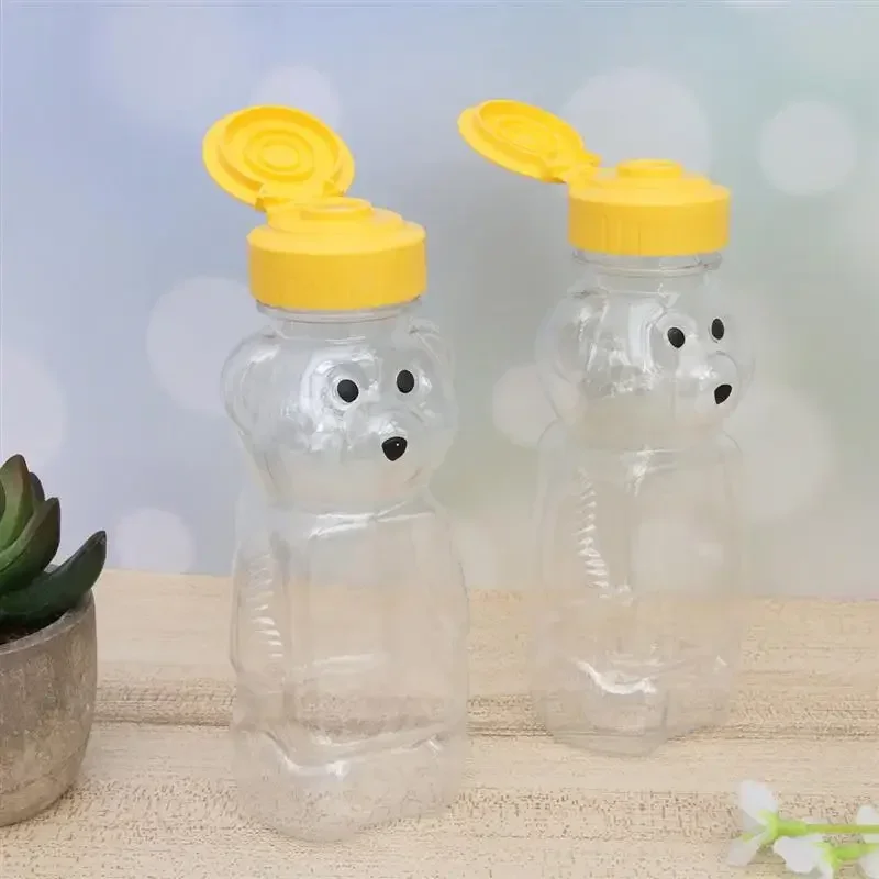 12pcs 240ml Plastic Squeeze Condiment Bottles Bear Jam Dispenser Shape Honey Sauce Mustard Food Storage Containers Bread Box