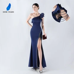 DEERVEADO Mermaid One Shoulder Evening Dress for Woman Elegant Soft Satin Wedding Party Dresses with Beads Prom Dress Long