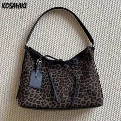 Y2k Harajuku Leopard Top-Handle Bags Women Luxury Design Office Lady Shoulder Underarm Bag Vintage Fashion Purses and Handbags