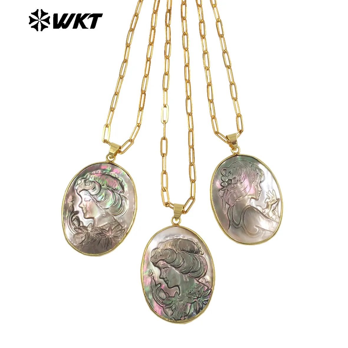 WT-JN338 Wholesale Natural Shell Simple18 Inch Oval Shape Necklace With 18k Real Gold Plated  For Women Dressing ACC