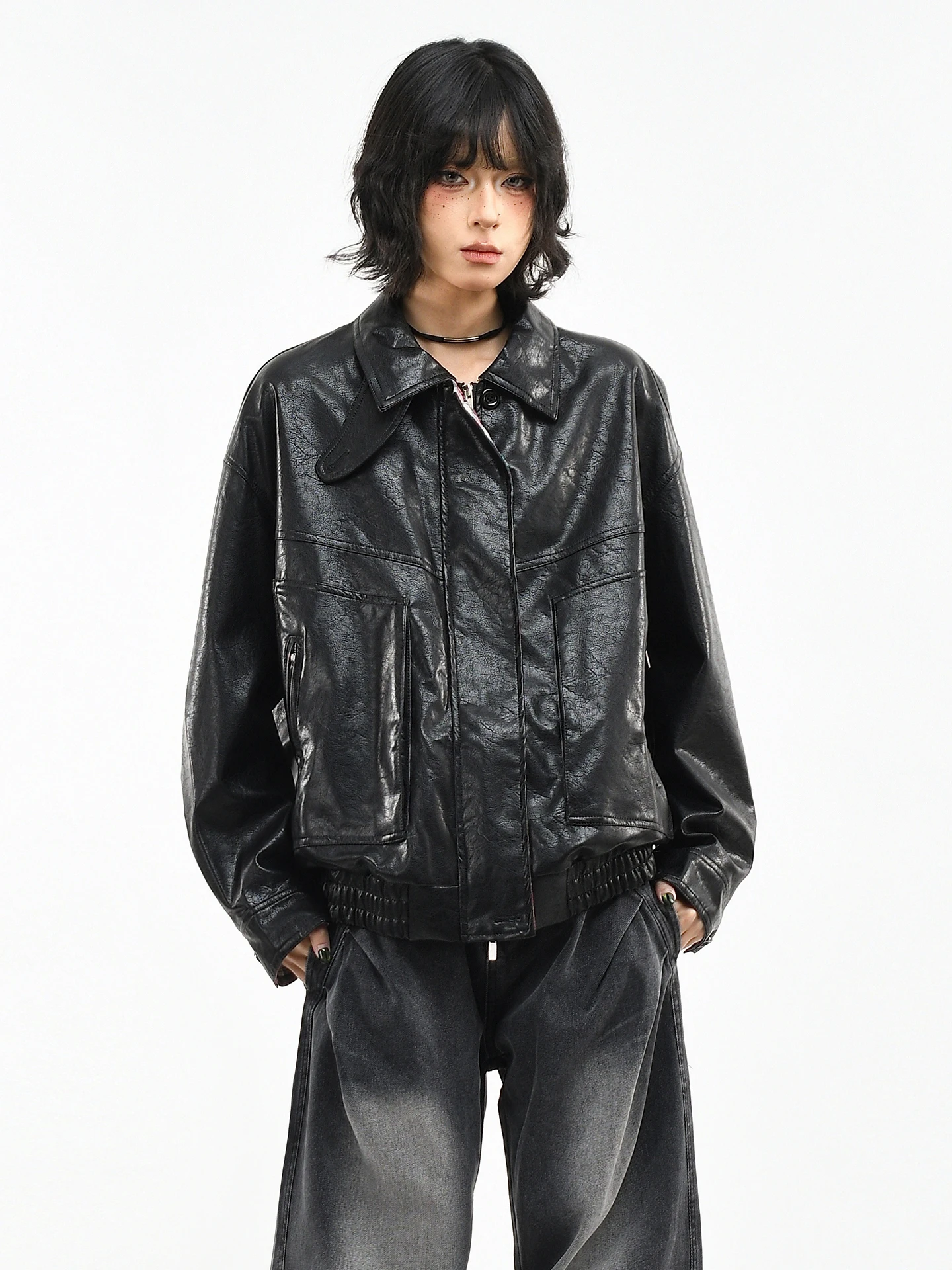 

Оригинальная американская ретро-куртка OV свободного кроя из искусственной кожи с отложным воротником для женщин и мужчин, весенняя, повседневная, в мотоциклетном стиле, на молнии