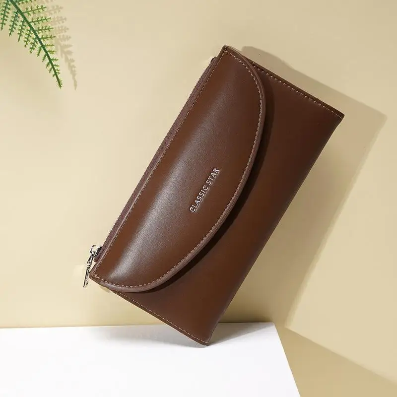 Brown Vegan Leather Womens Long Wallet With Multiple Card Slots And Secure Zipper Closure Perfect For Daily Use Shopping Travel