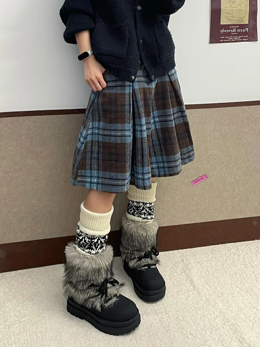 REDDACHiC, pantalones cortos de Tweed a cuadros de talla grande para mujer, faldas plisadas con cintura elástica, Bermudas, pantalones escolares Vintage Y2k Harajuku