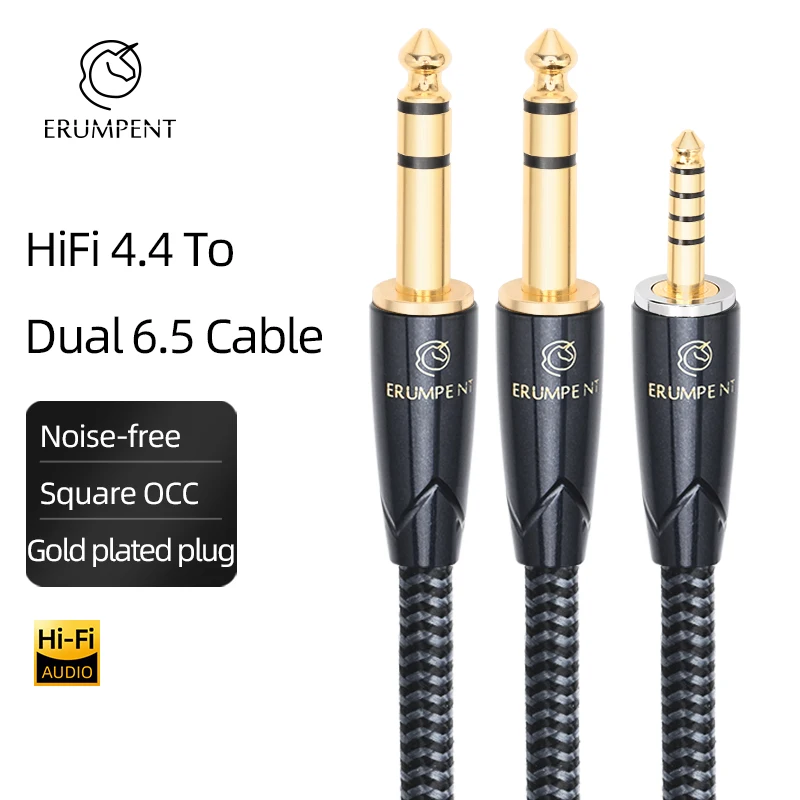 ERUMPENT Hifi 4.4mm Balanced to 6.5mm Audio Cable Square OCC 4.4 Jack to Double 6.5 TRS Jack Audio Adapter Cable