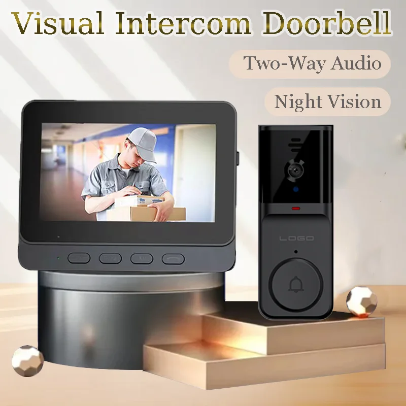 2.4G Wireless Smart Home Visual Intercom Doorbell With HD Video Monitor Night Vision Two-Way Audio Wall-Mounted For Villa Office