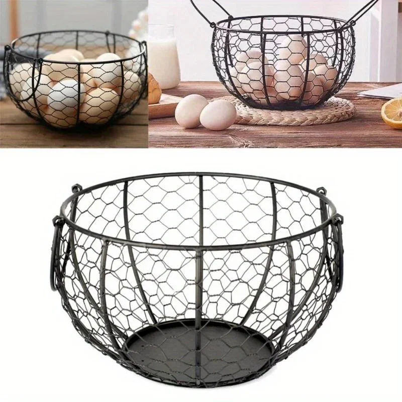 1Pc High Quality Kitchen Storage Metal Wire Egg Basket Farm Chicken Cover Egg Holder Organizer Storage Basket