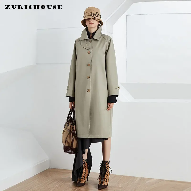 

Simple Single-breasted Long Trench Coat Women 2024 New High-end Solid Casual Classic Straight Loose Female Windbreaker Outerwear