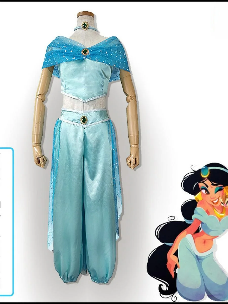 

New Arrival Aladdin Genie Lamp Costume Princ Jasmine Adult Cosplay Outfit loween Performance Dr Polyester Material
