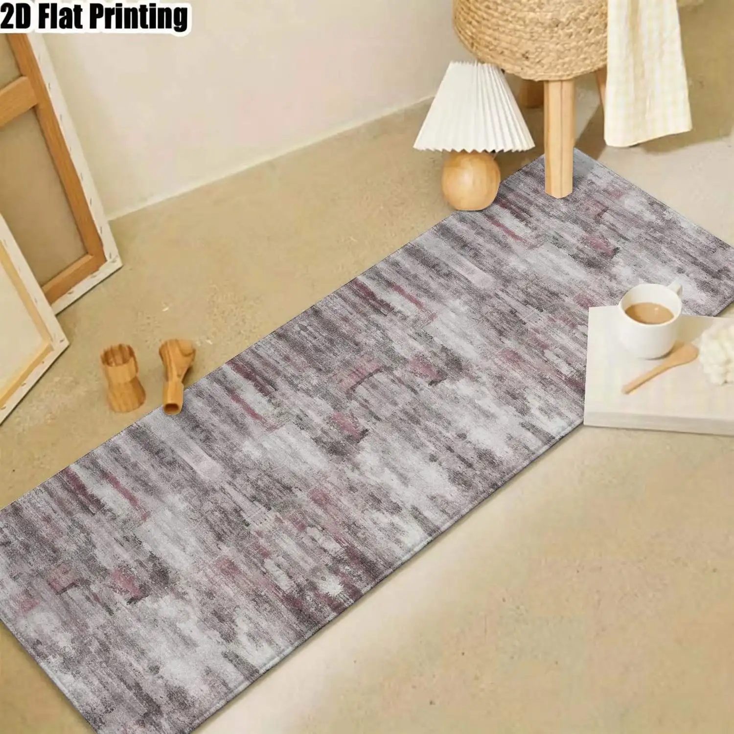 1Pc 2D Printed Long Strip Rug: Pink-Grey Abstract Stripe, Nordic/Instagram/Modern Minimalist/Geometric Stripe Style, Home Decor, Multi Sizes, Machine Washable, for Entrance, Corridor, Living Room, Bedroom