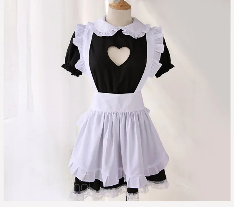 Buste ouvert femme de chambre Costumes Sexy Lingerie Cosplay, tenue Kitty, tablier en coton, dentelle, tentation Mini robe pour femme, Anime Black Lolita