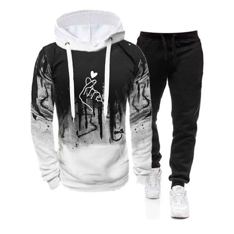 Men Casual Tracksuit Hoodies Set Men's Sportswear Outfit Sweatshirt+Sweatpant 2 Pieces Suit Pullover Hoody Sets Male Fashion