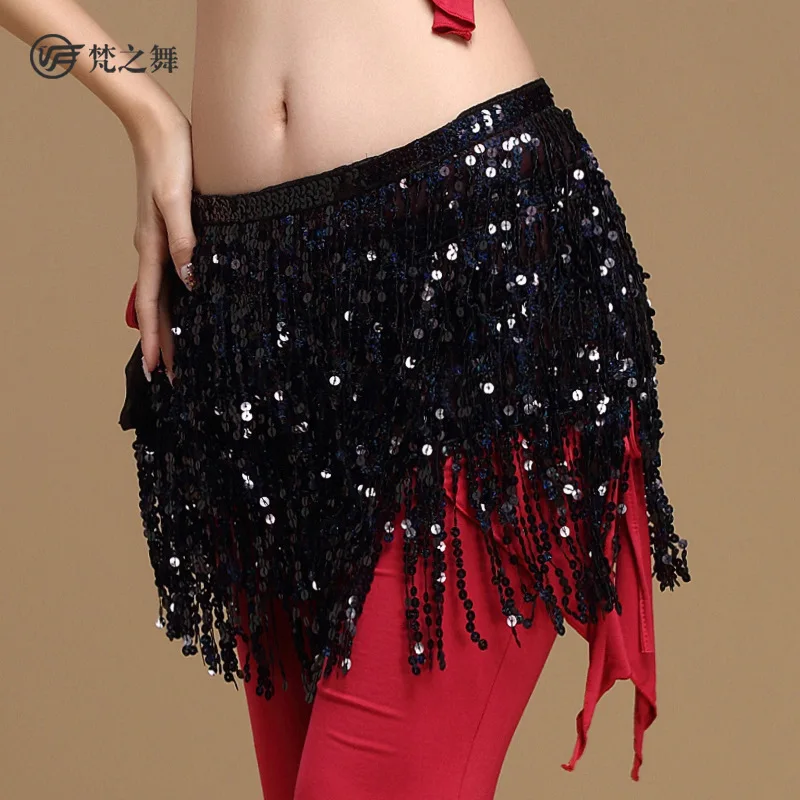 2022 Belly Dance Hip Sequins Tassel Scarf  Belt Skirt W/ Gold bellydance Waist Chain Wrap Adult Dance Wear