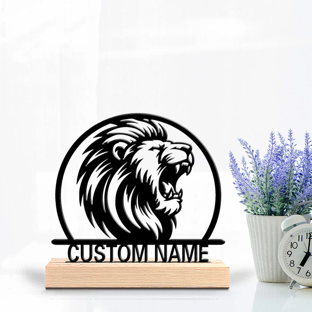1pc Beauty Personalized Custom Lion Metal Statues Desktop Sculpture With Wooden Base Suitable For Animal Enthusiasts Pet