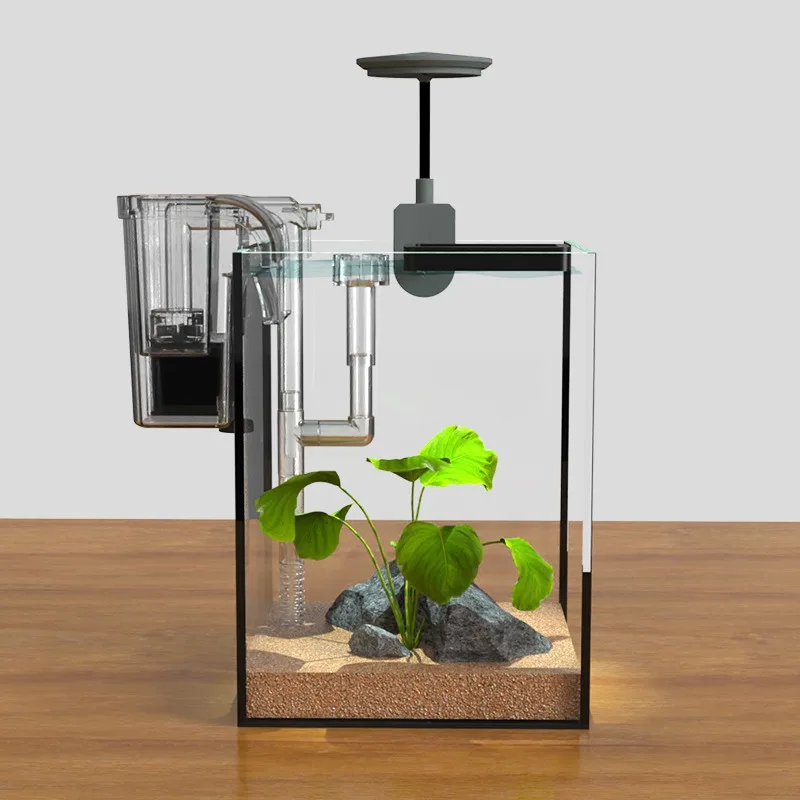 умный аквариум Mini Fish Tank Small Square Tank Glass Water- Internet Celebrity Landscaping Ecological Creative Home Desktop Fis