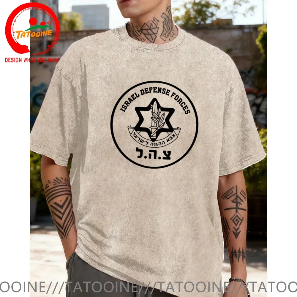 Vintage Washed Cotton T-Shirt Israel IDF Israeli Defense Forces  T Shirt for Men Fashion Trendy Casual Clothing