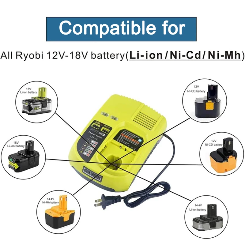 for Ryobi 18V Battery Battery Charger P117 Rechargeable Battery Charger With Dual USB for Ryobi P100 P101 P102 P105 P107 P108