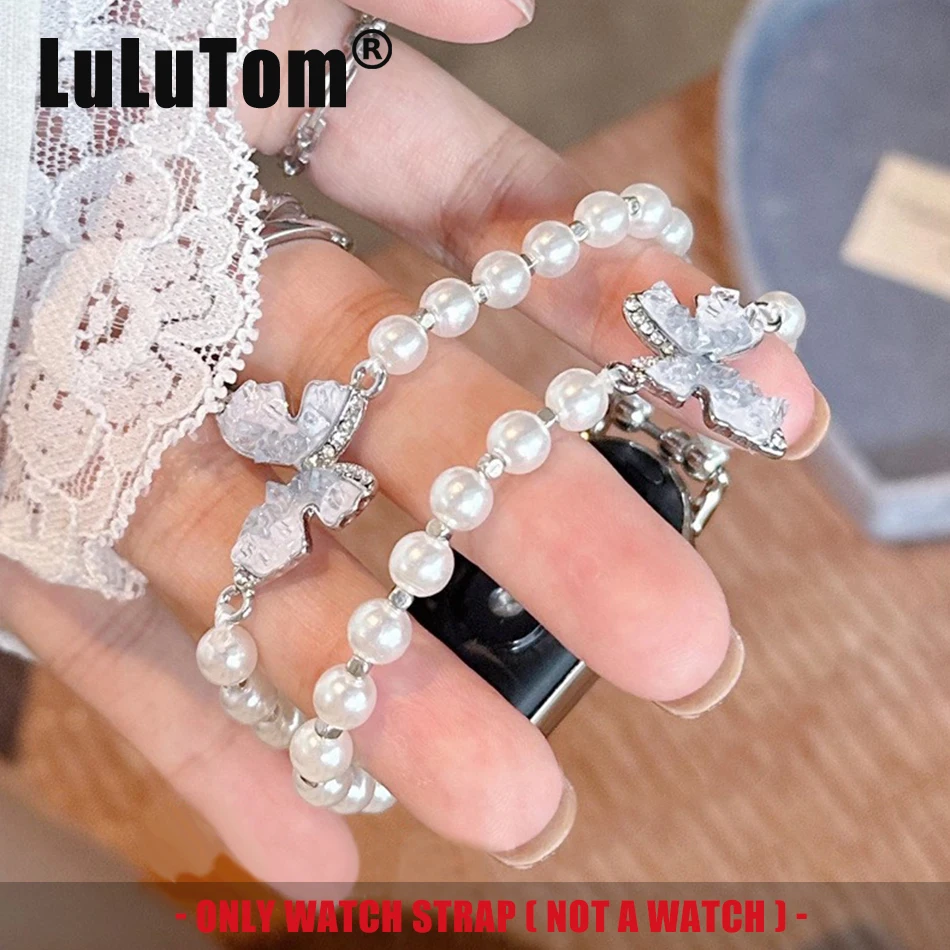 

Strap For Xiaomi Mi Band 9 7 6 5 8 Pro Watch Band For Miband 5/6/7/8/9 Fashion Crystal Butterfly Pearl Bracelet Metal Wristband