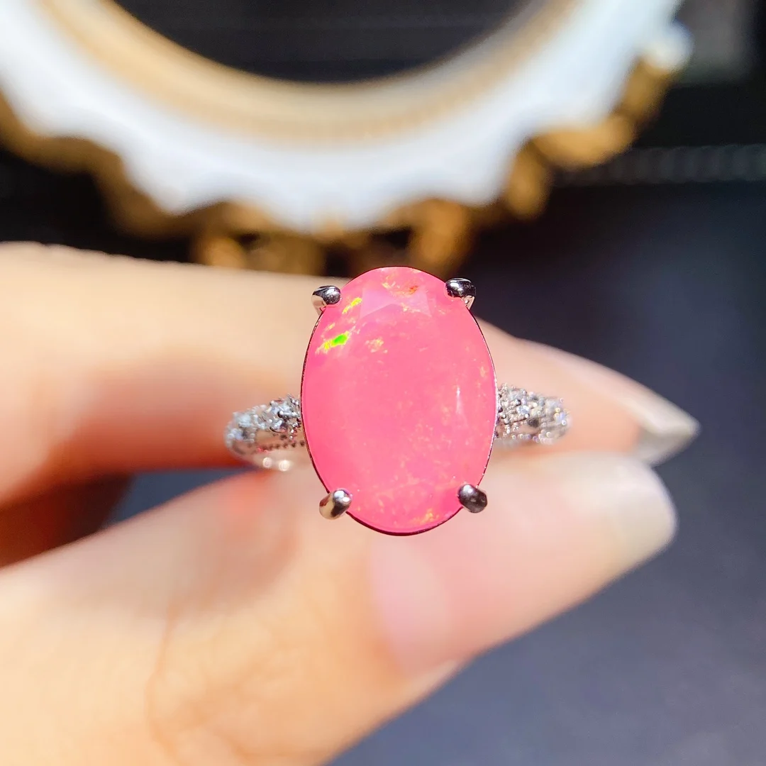 Oval Solitaire Opal Engagement Ring in 925 Sterling Silver Women Ring Silver October Birthstone Ring