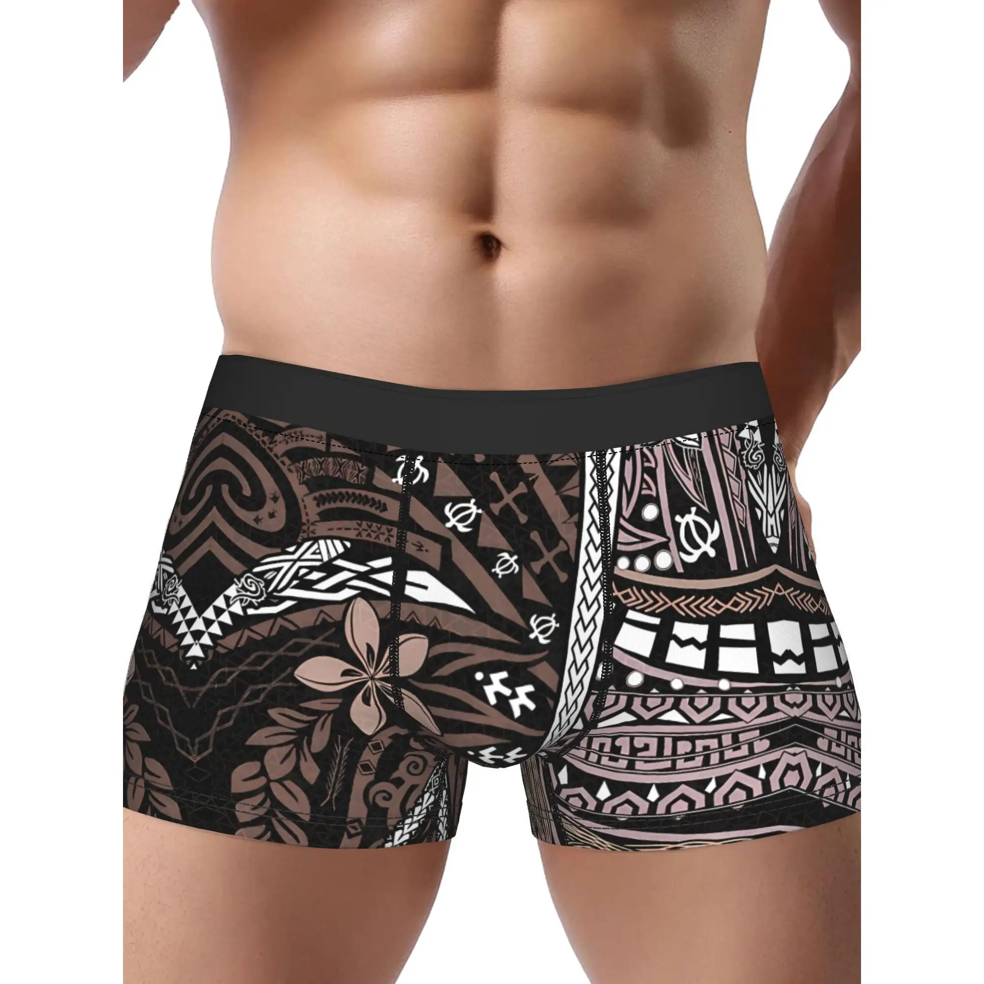 

Мужские трусы-боксеры в стиле ретро с полинезийским гавайским бронзовым племенным принтом, дышащее нижнее белье с принтом, удобная повседневная одежда