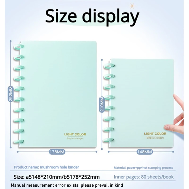 1er-Pack A5/B5 Minimalistisches, tragbares, abnehmbares Notizbuch mit Pilzklammer, ringgebundenes Notizbuch / Arbeit / Lernen / Tagebuch – Detail 6