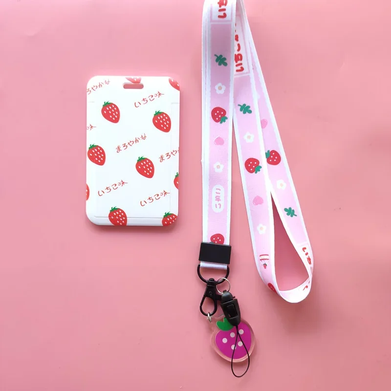 Strawberry Avocado Prints Employee Staff Work Pass Card Holder ID Tag with Lanyard Bank Working Permit Case Sleeve Badge Holder