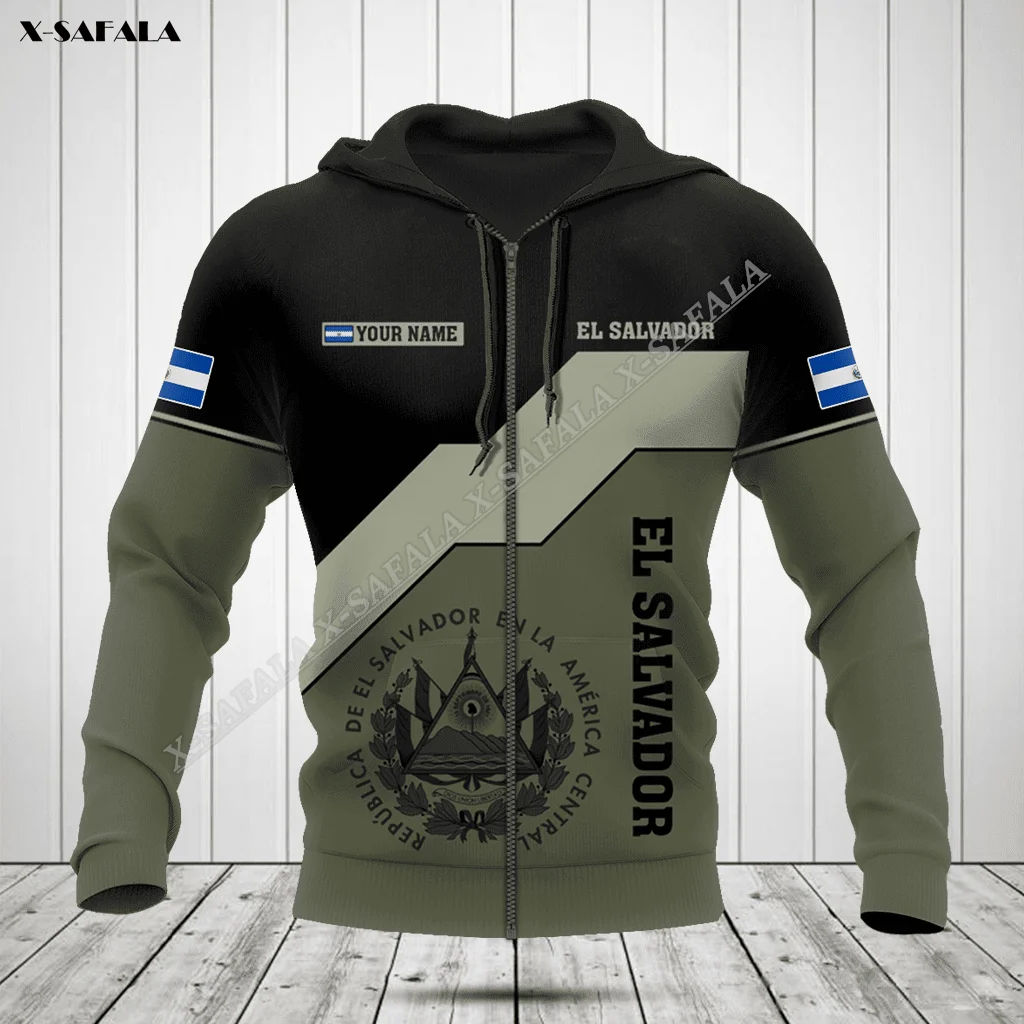 EL SALVADOR Camo  Flag Map America 3D Print Zipper Hoodie Men Shirt Pullover Sweatshirt Hooded Jersey Tracksuits Outwear Coat