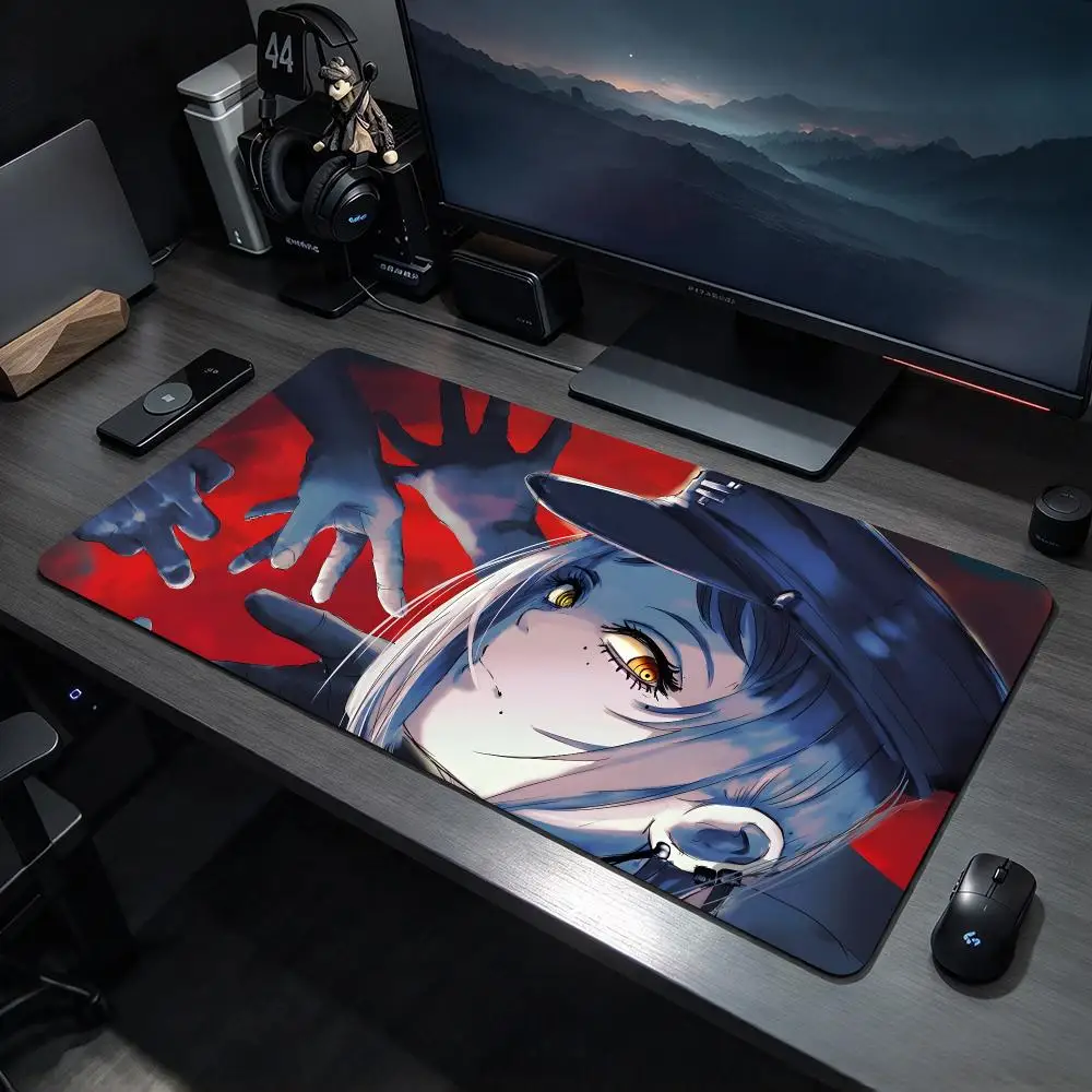 Violent Anime C-Chainsaw Man Famine Devil Mouse Pads Large Gaming Mousepad Desk Mat Non Slip Bottom Featuring Stitched Edges