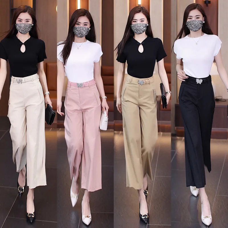 

Thin Women's Tencel Khaki Wide-Leg Pants High-End Casual Pants Small Cropped Pants