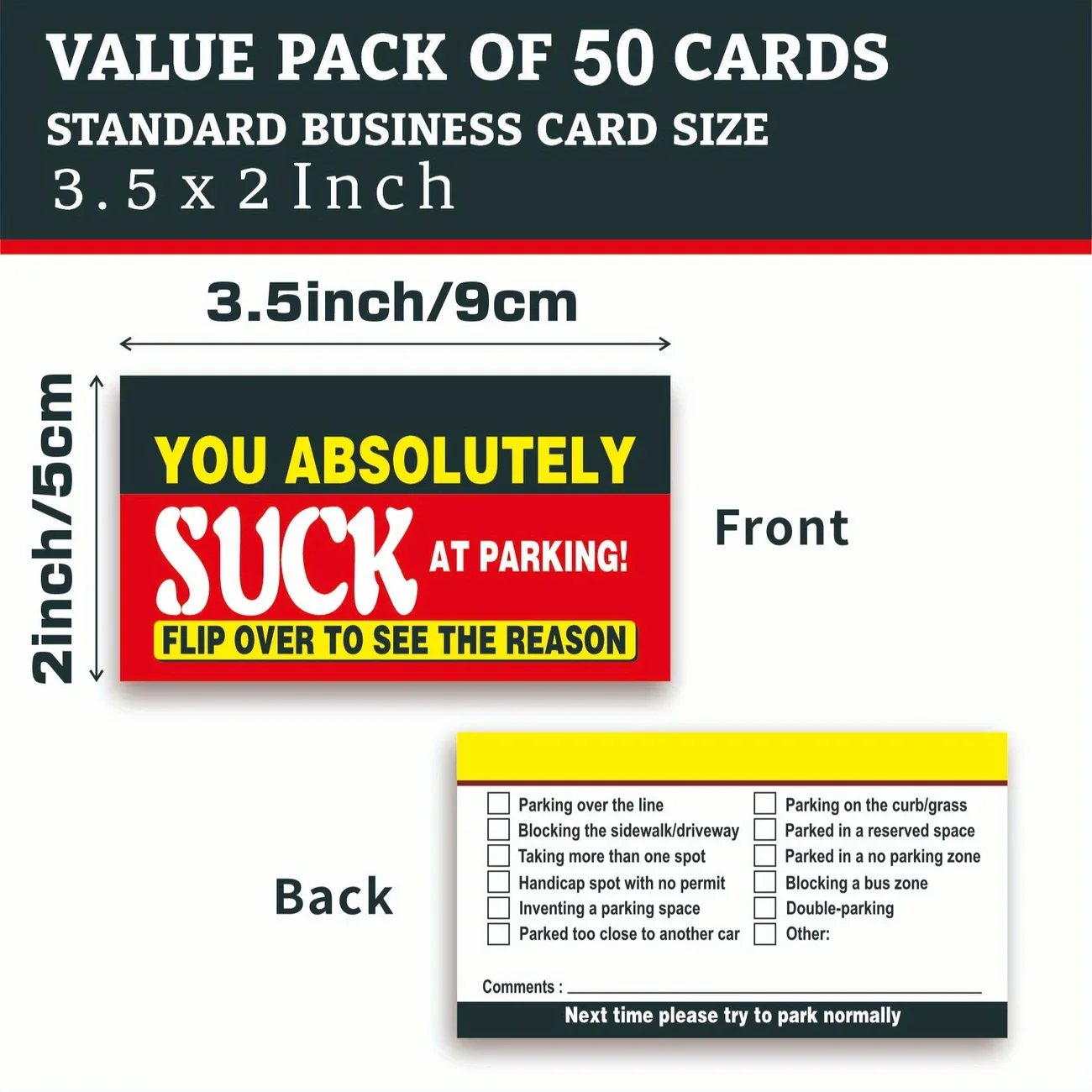 50 قطعة بطاقات ركن السيارة السيئة مع سبب انتهاك متعدد بطاقة ركن السيارة المؤقتة مضحك وقوف السيارات انتهاك تذكرة الملحقات الداخلية