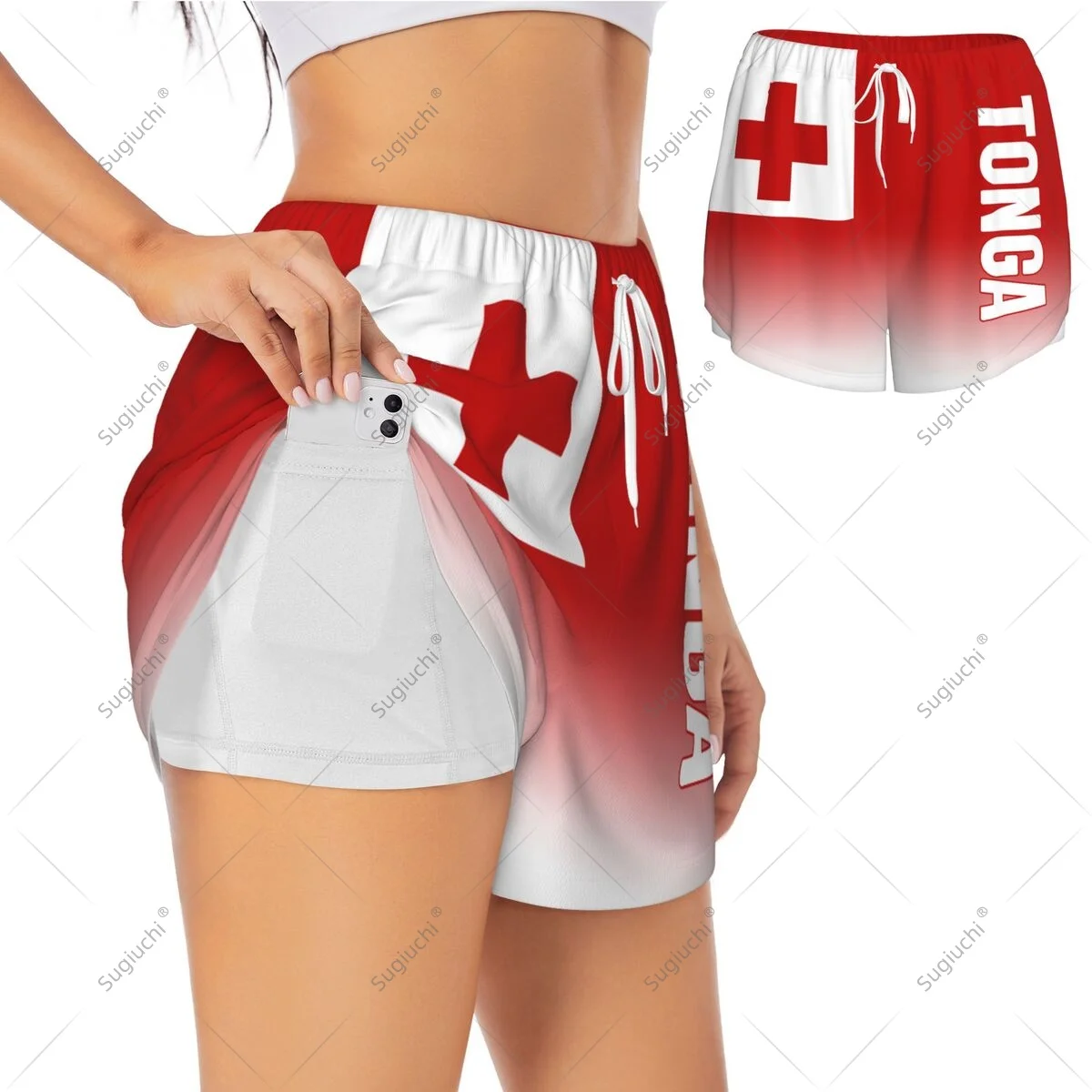 Women Girl Sports Shorts Tonga Flag for Female Yoga Running Pilates Fitness Workout Lightweight Activities