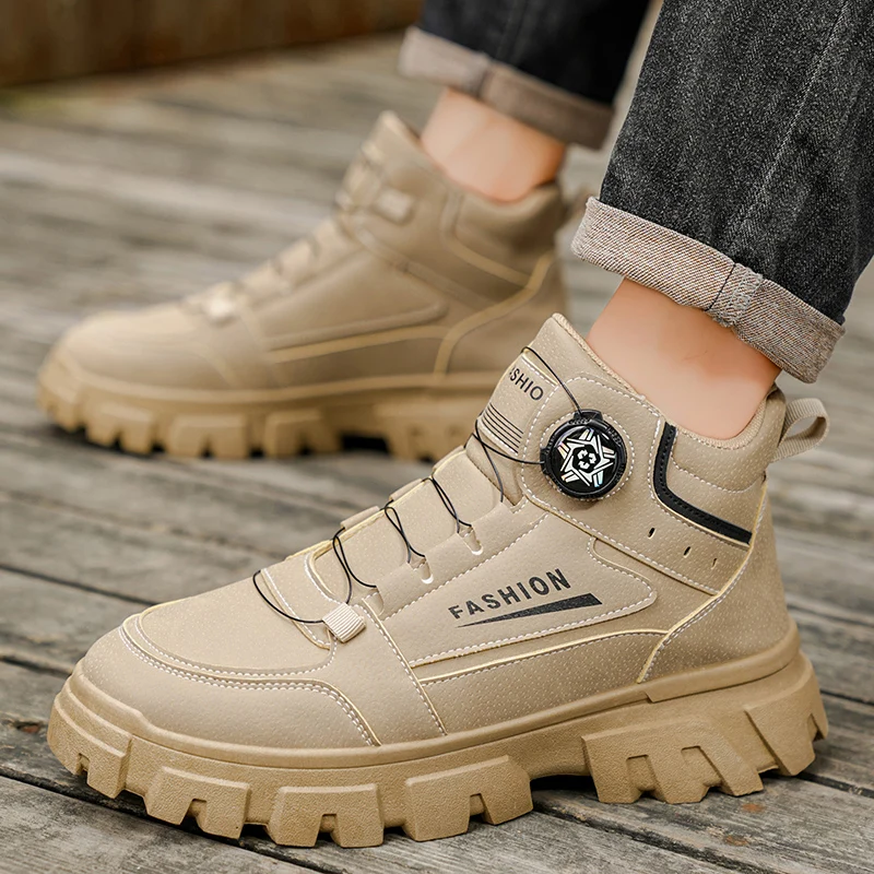 Men Boots Fashion Lace Up High-top Boots Rotating Buckle Design Casual Boot Outdoor Non-slip Platform Boots for Men Botas Hombre