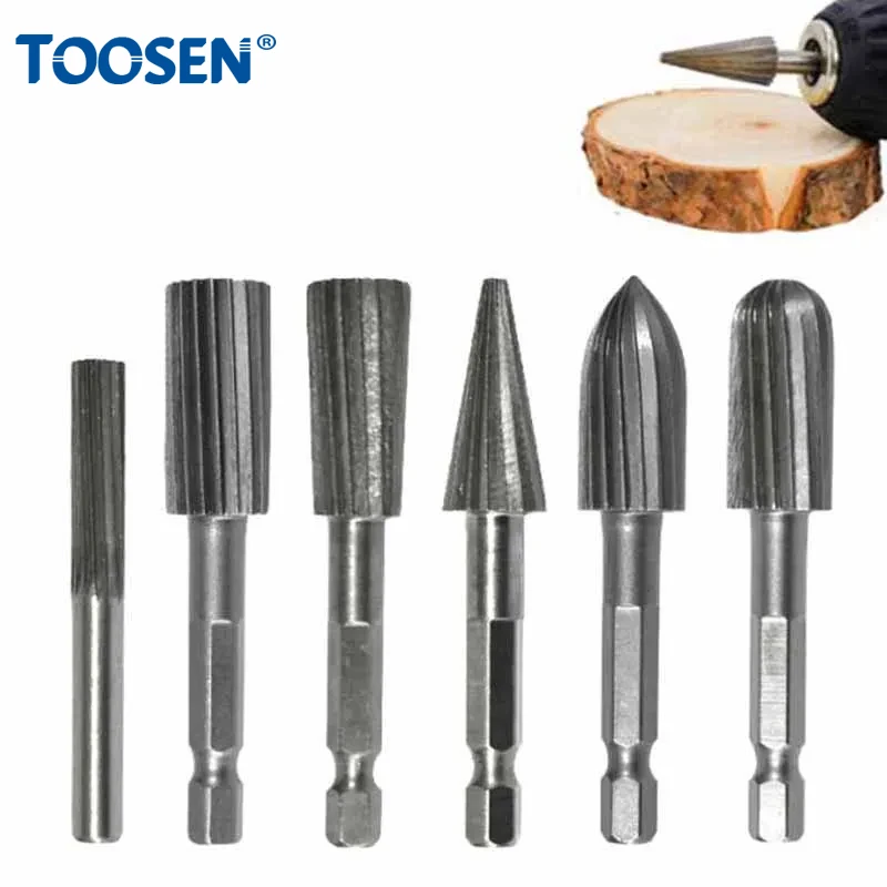 

6Pcs 1/4" Hex Shank Rotary Files Special-shaped HSS Hexagonal Handle Electric Drill Grinding Head Set Wood Drilling Carving File