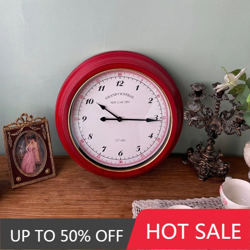 Silent Wall Clock Retro Round Wall Clocks European Minimalist Household Hanging Clock Living Room Art Decorative Accessories