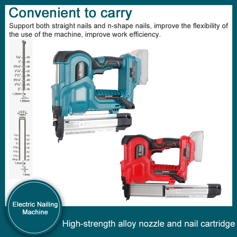 

Cordless Electric 2 in 1 Nailer/Stapler Gun with 200pcs 32mm and 200pcs 50mm Nails Compatible with Makita Lithium Battery